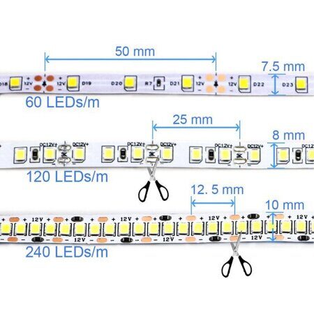 Светодиодная лента, SMD 2835, 240 LED, 96W/5m, 12V, 4000K, IP20